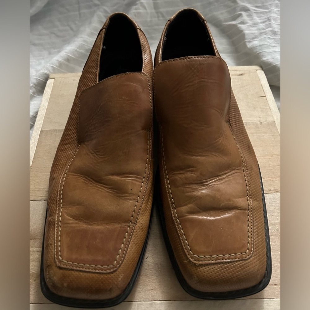 Alfani Men’s Tan Leather Slip On Loafer Square Toe Dress Shoes Size 13